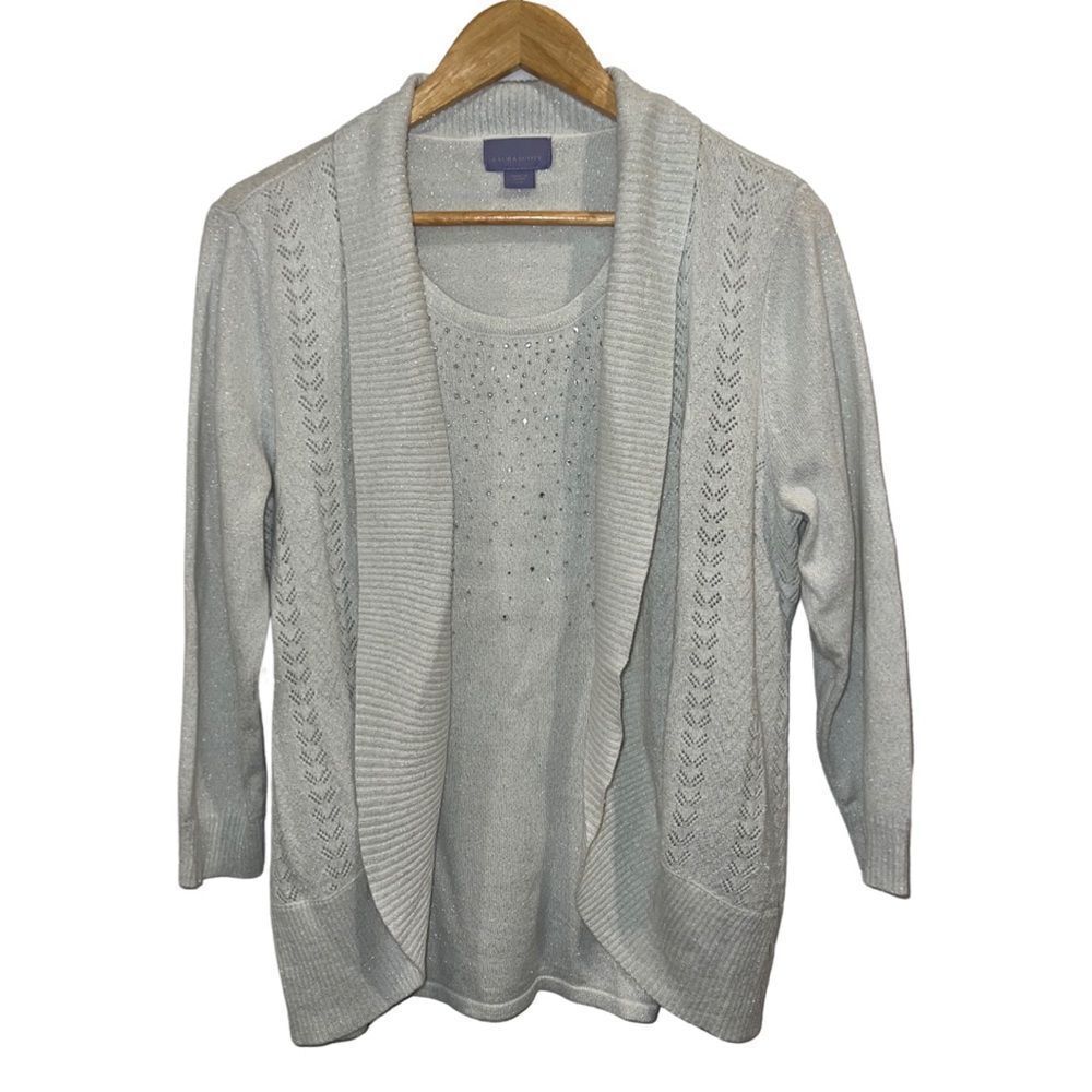 Laura Scott  White metallic Open Cardigan Sweater size M  NWT